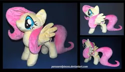 Size: 1280x741 | Tagged: safe, artist:peruserofpieces, derpibooru import, fluttershy, pegasus, pony, female, irl, long tail, mare, photo, plushie, profile, smiling, solo, spread wings, standing, toy, wings