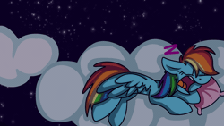 Size: 1920x1080 | Tagged: safe, artist:mlplmaster, derpibooru import, rainbow dash, pegasus, pony, animated, cloud, cute, dashabetes, eyes closed, female, floppy ears, mare, night, onomatopoeia, open mouth, pillow, sleeping, snoring, solo, sound effects, stars, z, zzz