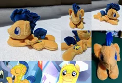 Size: 3176x2160 | Tagged: safe, artist:plushbyanto, derpibooru import, flash sentry, pegasus, pony, equestria girls, equestria girls (movie), twilight's kingdom, armor, beanie (plushie), chibi, eyes closed, folded wings, front view, helmet, irl, lying down, male, minky, no mouth, no nostrils, no pupils, photo, plushie, profile, prone, smiling, solo, sploot, stallion, toy, wings