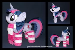 Size: 1280x856 | Tagged: safe, artist:peruserofpieces, derpibooru import, twilight sparkle, unicorn, accessories, clothes, happy, horn, irl, matching clothes, minky, photo, plushie, profile, scarf, smiling, socks, solo, striped socks, toy, unicorn twilight