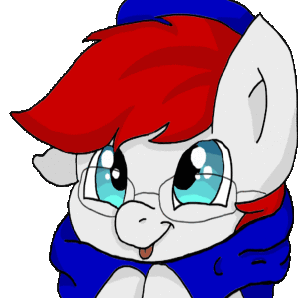 Size: 512x512 | Tagged: safe, artist:phoenix, derpibooru import, edit, editor:apex soundwave, oc, oc:apex soundwave, unofficial characters only, earth pony, pony, :p, animated, clothes, cute, excited, glasses, hat, male, notsobot, scarf, seizure warning, shaking, simple background, solo, stallion, tongue out, transparent background