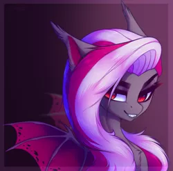 Size: 2010x1993 | Tagged: safe, artist:tomness, derpibooru import, oc, oc:miabat, unofficial characters only, bat pony, pony, bat pony oc, bat wings, bedroom eyes, looking at you, smiling, solo, wings