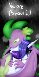 Size: 765x1500 | Tagged: safe, artist:redheartponiesfan, derpibooru import, rarity, spike, dragon, pony, crying, female, hug, male, shipping, sparity, straight, winged spike