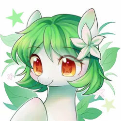 Size: 1500x1500 | Tagged: safe, artist:leafywind, derpibooru import, oc, unofficial characters only, pony, blushing, bust, colored pupils, female, flower, flower in hair, leaf, mare, portrait, smiling, solo, starry eyes, wingding eyes