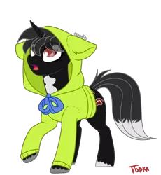 Size: 1916x2086 | Tagged: safe, artist:cloud-fly, artist:vodka, derpibooru import, oc, oc:dog whisperer, unofficial characters only, pony, unicorn, base used, clothes, commission, cute, eye clipping through hair, female, hoodie, looking up, mare, one hoof raised, open mouth, raised hoof, ribbon, rule 63, simple background, solo, standing, surprised, transparent background, unshorn fetlocks, ych result