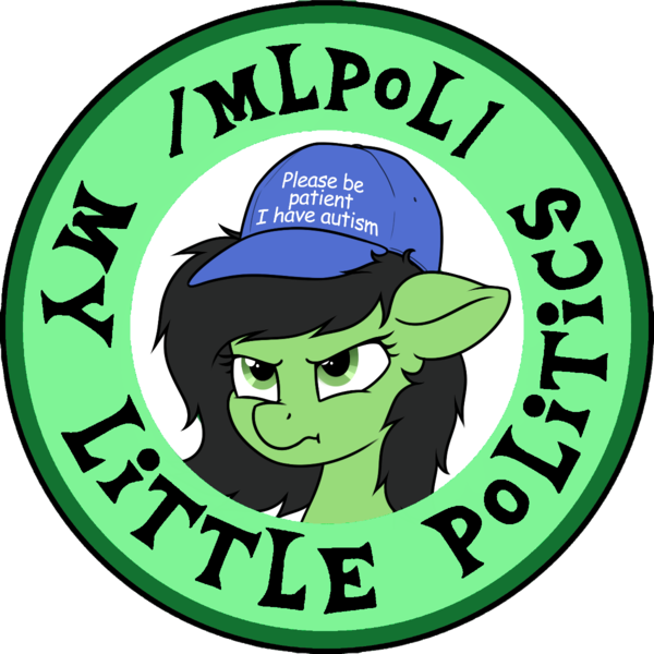 Size: 1200x1200 | Tagged: safe, artist:anonymous, artist:smoldix, derpibooru import, edit, oc, oc:anonfilly, pony, /mlpol/, autism, female, filly, hat, insignia, logo, meme, please be patient i have autism, scrunchy face, unhappy