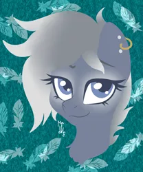 Size: 2920x3508 | Tagged: artist:hellishnya, derpibooru import, ear piercing, earring, feather, female, hippogriff, hybrid, jewelry, oc, oc:artemis, piercing, safe, simple background, smiling, smirk, solo, unofficial characters only