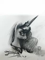 Size: 1536x2048 | Tagged: safe, artist:colorfulcolor233, derpibooru import, princess luna, alicorn, pony, black and white, bust, female, grayscale, mare, monochrome, pencil drawing, portrait, simple background, solo, traditional art
