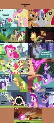 Size: 1760x3975 | Tagged: safe, artist:nightshadowmlp, derpibooru import, edit, edited screencap, screencap, apple bloom, applejack, big macintosh, derpy hooves, doctor whooves, flam, flim, fluttershy, granny smith, gummy, lord tirek, maud pie, pinkie pie, princess cadance, rarity, roseluck, scootaloo, seabreeze, spike, sweetie belle, time turner, toe-tapper, torch song, twilight sparkle, twilight sparkle (alicorn), alicorn, alligator, breezie, centaur, dragon, earth pony, pegasus, pony, unicorn, equestria games (episode), filli vanilli, for whom the sweetie belle toils, inspiration manifestation, it ain't easy being breezies, leap of faith, maud pie (episode), season 4, somepony to watch over me, testing testing 1-2-3, trade ya, twilight time, twilight's kingdom, 3d glasses, angry, apple bloom's bow, applejack's hat, bag, beam, bed, bet, blanket, book, boots, bow, bow ties, brooch, chair, chalkboard, cowboy hat, crown, cute, cutie mark crusaders, equestria games, facial hair, female, filly, fireproof boots, flim flam brothers, flim flam miracle curative tonic, flying, fraud, glare, glowing horn, golden oaks library, grass, hair bow, hat, hoop, horn, hub logo, hubble, huddle, impact font, jewelry, magic, male, mare, mlp season compilation, moustache, necklace, open mouth, pie sisters, pillow, ponytones, ponytones outfit, ponyville, quartet, raised eyebrow, regalia, saddle bag, season 4 compilation, shoes, siblings, sisters, sisters-in-law, smoke, stairs, stallion, stetson, swimming pool, talking, text, the hub, the ponytones, tv rating, tv-y, wall of tags, water, wonderbolts logo