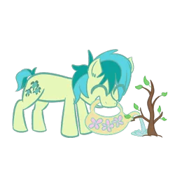 Size: 700x700 | Tagged: safe, artist:provider-of-art, derpibooru import, sandbar, earth pony, pony, uprooted, cute, ear fluff, eyes closed, mouth hold, sandabetes, sapling, simple background, solo, transparent background, tree, watering can