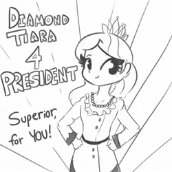 Size: 1080x1080 | Tagged: safe, artist:tjpones, derpibooru import, diamond tiara, human, 2020 election, abstract background, conservative republican, democrat, election, female, grayscale, humanized, independents, jewelry, liberal democrats, monochrome, politics, republican, solo, tiara