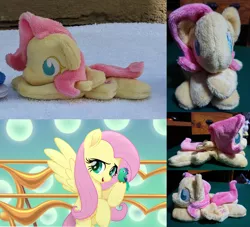 Size: 2382x2160 | Tagged: safe, artist:plushbyanto, derpibooru import, fluttershy, bird, pegasus, pony, my little pony: the movie, beanie (plushie), chibi, female, flying, irl, lying down, mare, minky, no mouth, no nostrils, no pupils, photo, plushie, prone, smiling, solo, songbird, sploot, spread wings, toy, wings