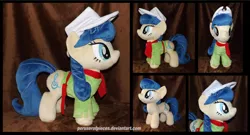 Size: 1280x689 | Tagged: safe, artist:peruserofpieces, derpibooru import, fiddlesticks, earth pony, pony, accessories, apple family member, clothes, cowboy hat, female, front view, hat, irl, mare, minky, photo, plushie, profile, scarf, shirt, solo