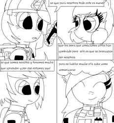 Size: 1127x1214 | Tagged: safe, artist:tuxrap, derpibooru import, oc, pony, comic:unnamed tuxrap comic, comic, lineart, monochrome, spanish, translation request