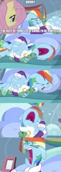 Size: 1028x2885 | Tagged: safe, derpibooru import, edit, edited screencap, screencap, fluttershy, rainbow dash, tank, pegasus, pony, tanks for the memories, bed, caption, clothes, comic, crying, end of ponies, image macro, meme, screencap comic, slippers, text, volumetric mouth