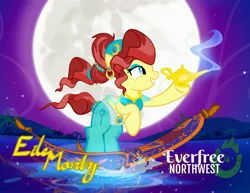 Size: 4096x3165 | Tagged: safe, artist:pixelkitties, derpibooru import, oc, oc:eilemonty, unofficial characters only, pony, unicorn, a whole new world, aladdin, eilemonty, everfree northwest, female, jasmine, magic carpet, magic lamp, mare, moon, musician, night