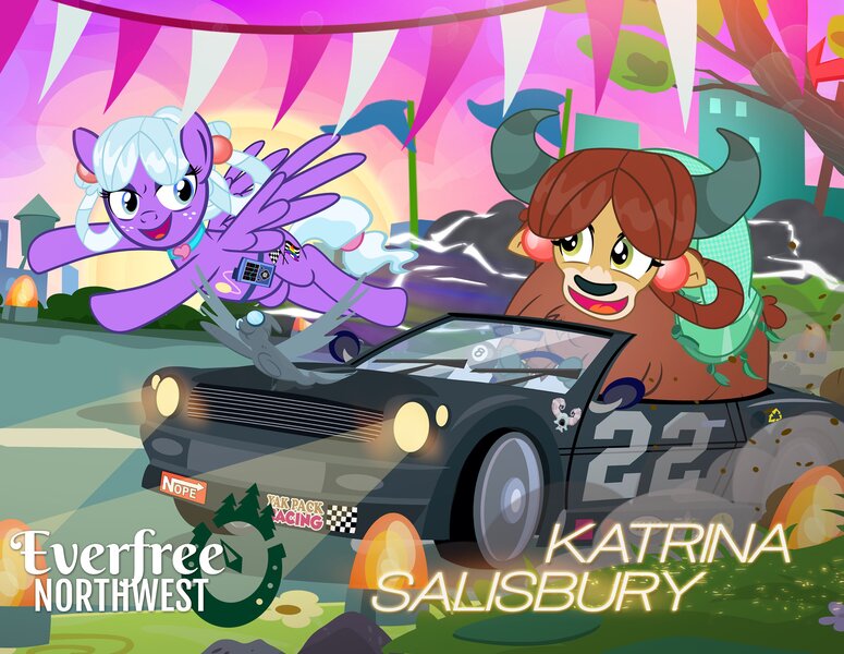 Size: 3300x2554 | Tagged: safe, artist:pixelkitties, derpibooru import, yona, pegasus, pony, car, everfree northwest, katrina salisbury