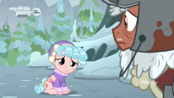Size: 1280x720 | Tagged: safe, derpibooru import, screencap, cozy glow, rusty bucket, pegasus, pony, frenemies (episode), animated, clothes, cozy glow is best facemaker, cozybetes, cute, discovery family logo, duo, duo male and female, eye shimmer, female, filly, foal, hat, male, pouting, puppy dog eyes, pure concentrated unfiltered evil of the utmost potency, pure unfiltered evil, sad, stallion, winter outfit