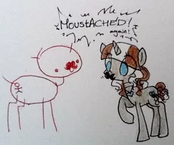 Size: 500x415 | Tagged: safe, artist:laceymod, derpibooru import, oc, oc:lovelace, pony, unicorn, ask lovelace, facial hair, female, mare, moustache, stick figure, stickmare, traditional art