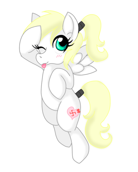 Size: 977x1214 | Tagged: safe, artist:mlpol-tan, derpibooru import, oc, oc:luftkrieg, pegasus, pony, aryan, aryan pony, blonde, bow, cute, face, female, nazi, nazipone, one eye closed, swastika, touching, wings, wink