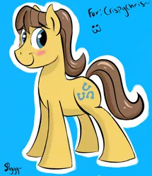 Size: 2331x2708 | Tagged: safe, artist:siggyderp, derpibooru import, caramel, earth pony, pony, blushing, carabetes, full body, male, signature, smiling, solo, stallion, text