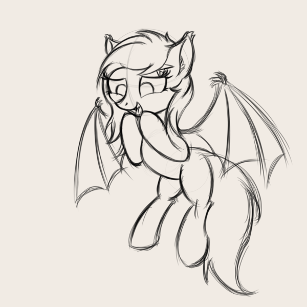 Size: 1800x1800 | Tagged: safe, artist:krash42, derpibooru import, oc, unofficial characters only, bat pony, pony, bat pony oc, bat wings, female, flying, mare, monochrome, simple background, solo, wings