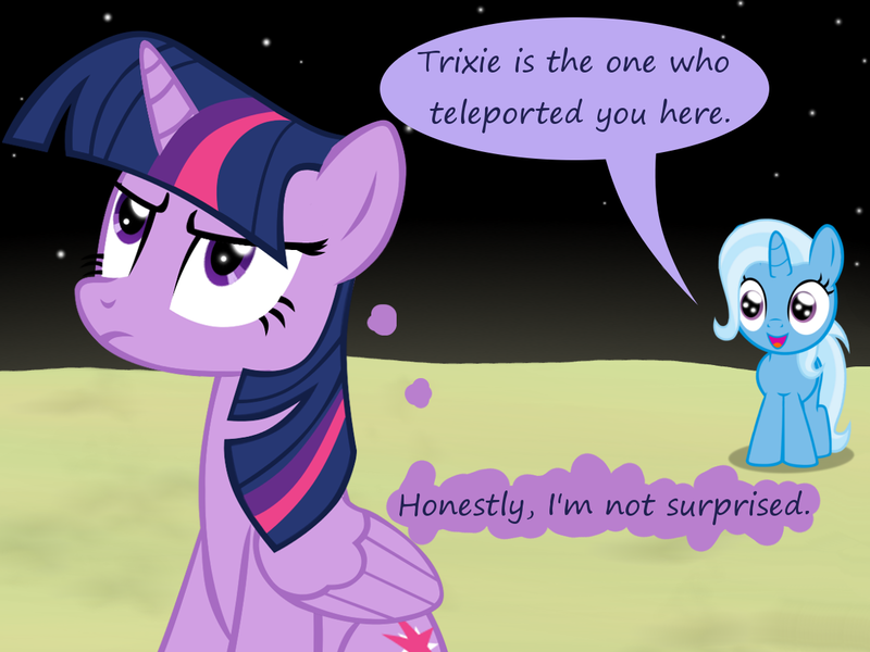 Size: 1200x900 | Tagged: safe, artist:evil-dec0y, derpibooru import, trixie, twilight sparkle, twilight sparkle (alicorn), alicorn, pony, comic:trixie vs., comic:trixie vs. the moon, age regression, comic, female, filly, filly trixie, moon, younger