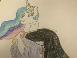 Size: 4032x3024 | Tagged: safe, artist:disneymarvel96, derpibooru import, princess celestia, pony, cape, clothes, collar, cosplay, costume, crown, disney, drawing, evil queen, grimhilde, jewel, jewelry, necklace, regalia, ruby, sash, snow white and the seven dwarfs