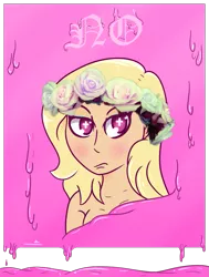 Size: 757x1000 | Tagged: safe, artist:lazerblues, derpibooru import, oc, oc:gale, unofficial characters only, satyr, blackletter, bust, floral head wreath, flower, male, offspring, parent:zephyr breeze, solo, wingding eyes