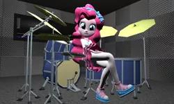Size: 5120x3072 | Tagged: safe, artist:n3onh100, derpibooru import, pinkie pie, equestria girls, equestria girls series, 3d, drums, looking at you, musical instrument, solo, source filmmaker, studio