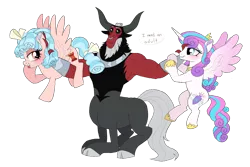Size: 1512x1011 | Tagged: safe, artist:unoriginai, derpibooru import, cozy glow, lord tirek, princess flurry heart, alicorn, centaur, pegasus, pony, adorable distress, armpits, blushing, bow, bracer, clothes, cloven hooves, colored hooves, cozirek, cozyheart, cute, dialogue, female, femdom, flirting, flurrek, frown, hair bow, i need an adult, jewelry, lesbian, male, mare, nose piercing, nose ring, older, older cozy glow, older flurry heart, ot3, piercing, presenting, regalia, scared, shipping, shoes, simple background, smiling, straight, tail bow, text bubbles, tirebetes, tirek gets all the mares, tongue out, transparent background, updated image, wall of tags