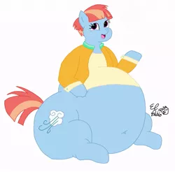 Size: 833x820 | Tagged: suggestive, artist:1992zepeda, derpibooru import, windy whistles, pony, belly, belly button, big belly, chubby, fat, obese, simple background, sitting, solo, white background