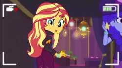 Size: 1284x720 | Tagged: safe, derpibooru import, screencap, space camp (character), sunset shimmer, equestria girls, equestria girls series, how to backstage, spoiler:eqg series (season 2), ass, bunset shimmer, butt, female, looking at you, looking back, looking back at you, recording, selfie drone
