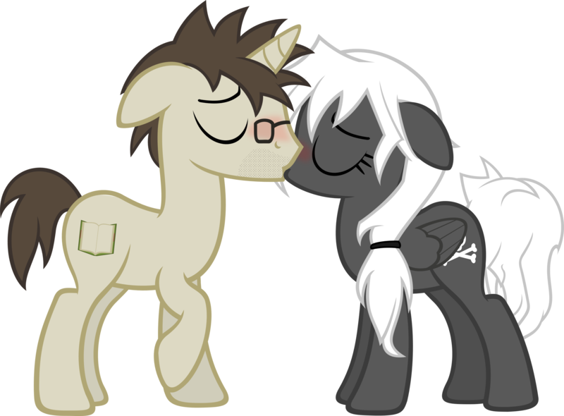 Size: 2920x2154 | Tagged: safe, artist:zacatron94, derpibooru import, oc, oc:blank novel, oc:captain white, unofficial characters only, pegasus, pony, unicorn, blushing, female, glasses, kissing, male, mare, oc x oc, shipping, simple background, stallion, straight, transparent background, whitenovel