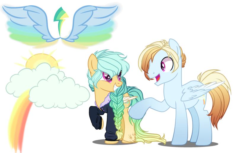 Size: 3100x2000 | Tagged: safe, artist:gihhbloonde, derpibooru import, oc, unofficial characters only, pegasus, pony, female, male, mare, offspring, parent:rainbow dash, parent:zephyr breeze, parents:zephdash, simple background, stallion, transparent background