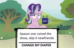 Size: 1024x662 | Tagged: safe, derpibooru import, edit, starlight glimmer, pony, season 1, :i, background pony strikes again, change my mind, diaper, i mean i see, implied diaper fetish, meme, much better