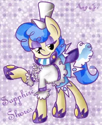 Size: 500x610 | Tagged: safe, artist:anggrc, derpibooru import, sapphire shores, earth pony, pony, bedroom eyes, clothes, cute, female, hat, hoof shoes, looking at you, mare, solo