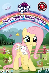Size: 333x500 | Tagged: angel bunny, animal, bird, butterfly, cute, derpibooru import, fluttershy, fluttershy leans in, my little pony logo, official, rabbit, safe, shyabetes