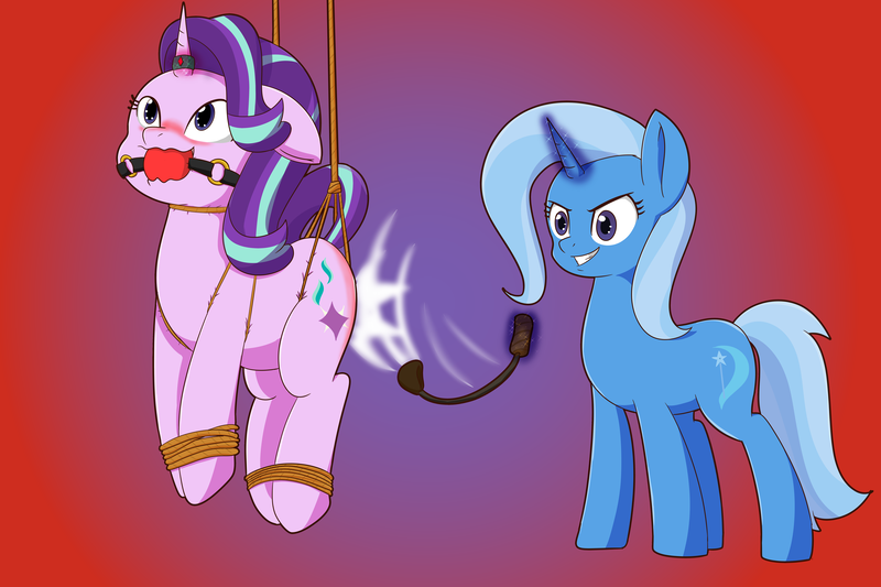 Size: 9000x6000 | Tagged: suggestive, artist:chedx, derpibooru import, starlight glimmer, trixie, pony, unicorn, absurd resolution, ahegao, ballgag, bdsm, bondage, breathplay, commission, excited, female, females only, femdom, gag, horn, horn ring, image, lesbian, levitation, magic, magic suppression, mare, open mouth, pleasure, png, riding crop, ring, rope, rope bondage, shipping, spank mark, spanked, spanking, startrix, suspended, suspension bondage, telekinesis, tied up, tongue out, whip, whipping