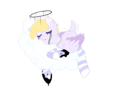 Size: 1600x1237 | Tagged: safe, artist:firepetalfox, derpibooru import, oc, unofficial characters only, pegasus, pony, clothes, cloud, simple background, sleeping, socks, solo, striped socks, transparent background