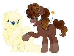 Size: 600x456 | Tagged: safe, artist:thesmall-artist, derpibooru import, oc, oc:chocolate mousse, oc:vanilla bean, unofficial characters only, earth pony, pony, female, male, mare, offspring, parent:cheese sandwich, parent:pinkie pie, parents:cheesepie, simple background, stallion, transparent background