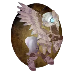 Size: 2000x2000 | Tagged: safe, artist:icefoxe, derpibooru import, oc, unofficial characters only, pony, robot, robot pony, dirty, looking at you, one wing out, rearing, simple background, solo, steampunk, swirly eyes, transparent background, wings