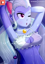 Size: 1060x1500 | Tagged: suggestive, artist:the-butch-x, derpibooru import, sugarcoat, equestria girls, friendship games, arm behind head, armpits, bell, blushing, boob window, bra, breasts, busty sugarcoat, butch's shadow cat lingerie, cat bell, cat ears, cat keyhole bra set, cat lingerie, choker, cleavage, clothes, collar, female, lingerie, long hair, midriff, one eye closed, sexy, solo, solo female, stupid sexy sugarcoat, sweat, underwear, wink