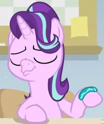 Size: 725x862 | Tagged: safe, derpibooru import, screencap, starlight glimmer, pony, unicorn, student counsel, bracelet, cropped, eyes closed, faic, female, jewelry, majestic as fuck, mare, silly, silly pony, solo, starlight's bracelet