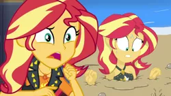 Size: 1280x720 | Tagged: safe, artist:hefess, derpibooru import, edit, editor:biggernate91, sunset shimmer, equestria girls, equestria girls series, lip bite, mud, quicksand, reaction image, shimmercode, sinking, sunset's apartment, sweat, thumbnail, wet and messy, youtube, youtube thumbnail