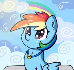 Size: 2463x2339 | Tagged: safe, artist:artiks, derpibooru import, rainbow dash, pegasus, pony, cheek fluff, chest fluff, cloud, cloudsdale, cute, dashabetes, ear fluff, female, mare, medal, number one, rainbow, sky, solo