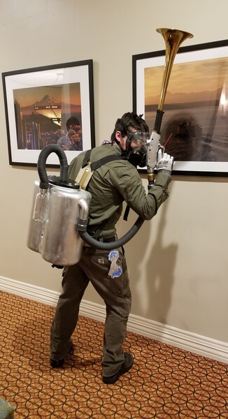 Size: 1911x3520 | Tagged: clothes, convention, cosplay, costume, derpibooru import, everfree northwest, everfree northwest 2019, gas mask, human, irl, irl human, mask, pest control gear, pest control pony, photo, safe, solo