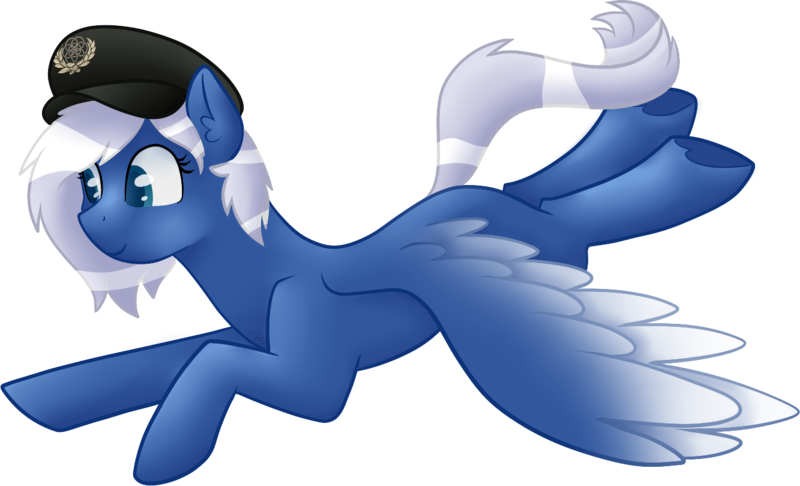 Size: 1333x809 | Tagged: safe, artist:sevenserenity, derpibooru import, oc, oc:aile egro, unofficial characters only, pegasus, pony, blue, commission, flying, navy hat, simple background, solo, transparent background