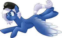 Size: 1333x809 | Tagged: safe, artist:sevenserenity, derpibooru import, oc, oc:aile egro, unofficial characters only, pegasus, pony, blue, commission, flying, navy hat, simple background, solo, transparent background