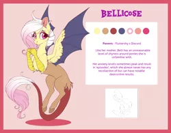 Size: 1280x998 | Tagged: artist:peridotkitty, derpibooru import, draconequus, draconequus oc, female, hybrid, interspecies offspring, oc, oc:bellicose, offspring, parent:discord, parent:fluttershy, parents:discoshy, reference sheet, safe, unofficial characters only